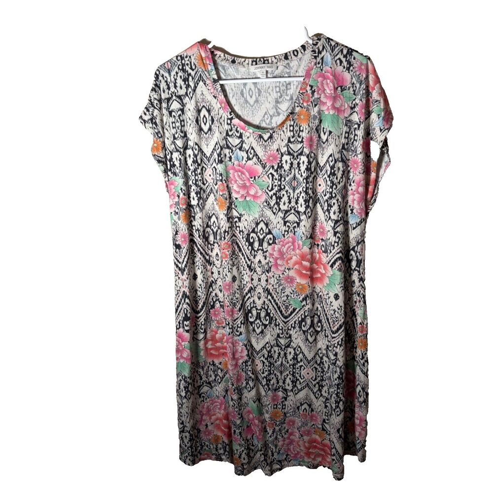 Johnny Was T-Shirt Dress Women's XL Shift Colorful Boho Brigette Short Sleeve